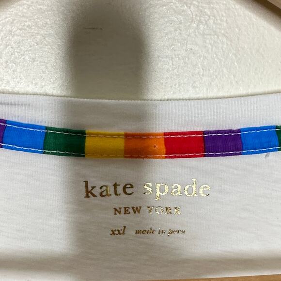 KATE SPADE Rainbow Embroidered Tee T-Shirt White Sz XXL {3V34} - Picture 5 of 7